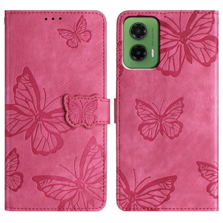For Motorola Moto G35 5G Case Butterfly Design Flip Wallet Leather Phone Cover Skin-Touch - Rose