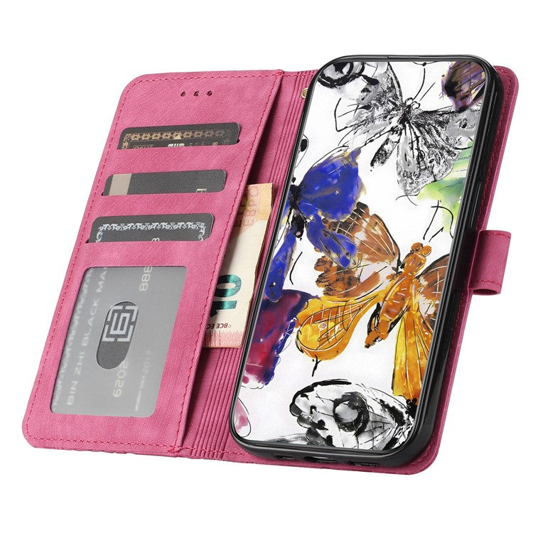 For Motorola Moto G35 5G Case Butterfly Design Flip Wallet Leather Phone Cover Skin-Touch - Rose