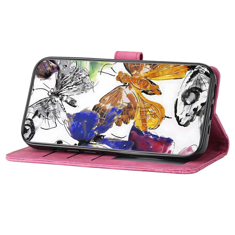 For Motorola Moto G35 5G Case Butterfly Design Flip Wallet Leather Phone Cover Skin-Touch - Rose