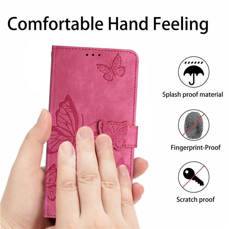For Motorola Moto G35 5G Case Butterfly Design Flip Wallet Leather Phone Cover Skin-Touch - Rose