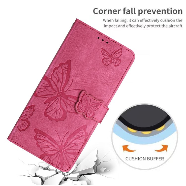 For Motorola Moto G35 5G Case Butterfly Design Flip Wallet Leather Phone Cover Skin-Touch - Rose