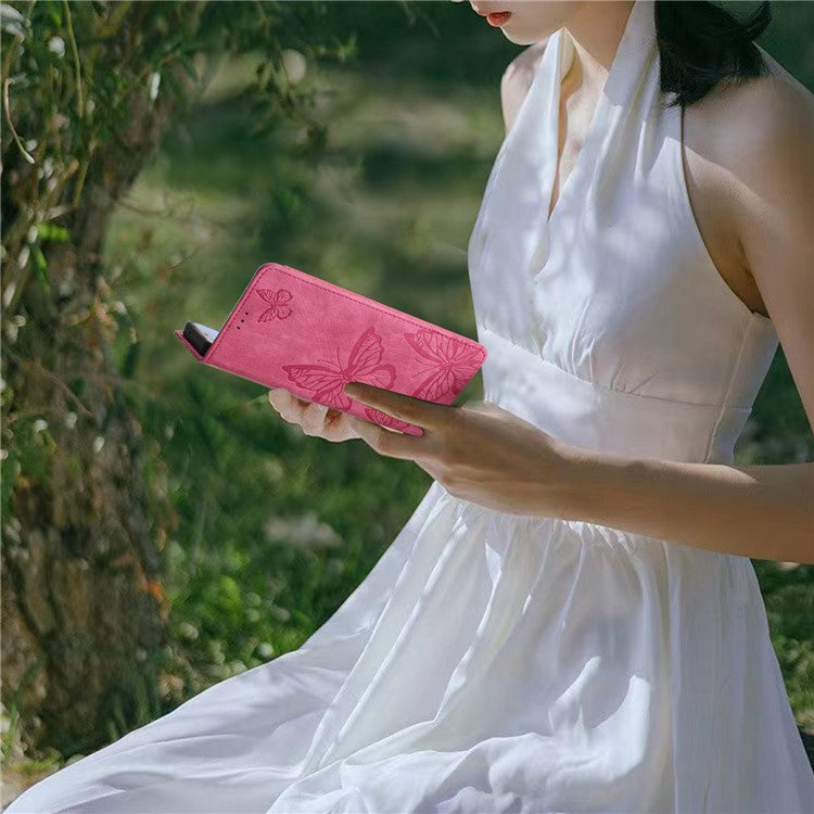 For Motorola Moto G35 5G Case Butterfly Design Flip Wallet Leather Phone Cover Skin-Touch - Rose