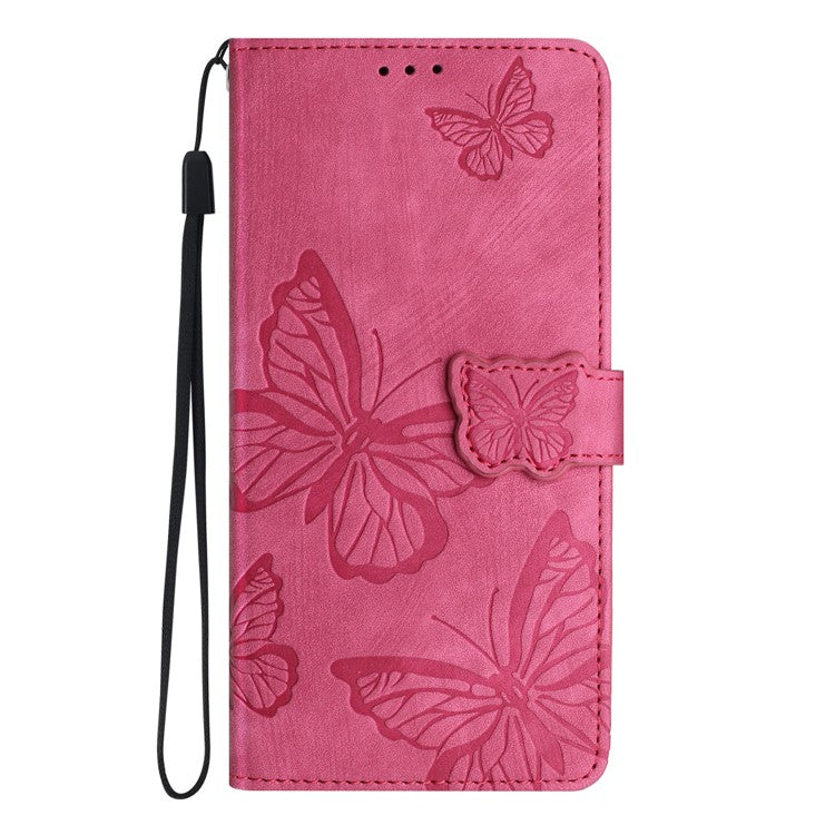 For Motorola Moto G35 5G Case Butterfly Design Flip Wallet Leather Phone Cover Skin-Touch - Rose