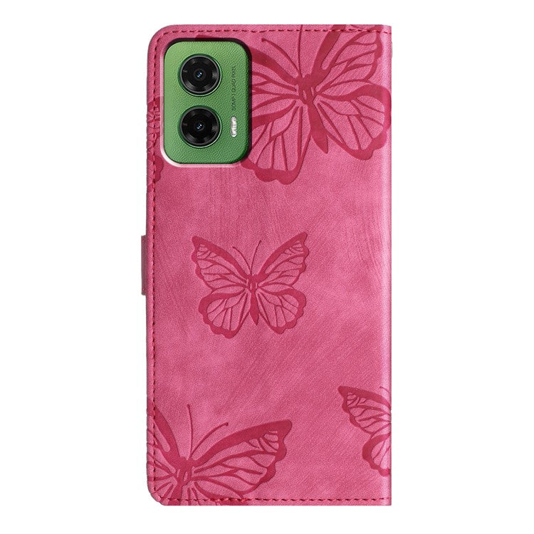 For Motorola Moto G35 5G Case Butterfly Design Flip Wallet Leather Phone Cover Skin-Touch - Rose