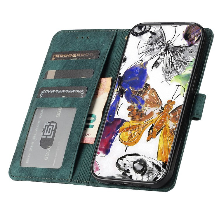 For Motorola Moto G35 5G Case Butterfly Design Flip Wallet Leather Phone Cover Skin-Touch - Green