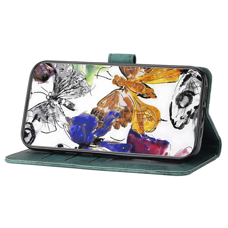 For Motorola Moto G35 5G Case Butterfly Design Flip Wallet Leather Phone Cover Skin-Touch - Green