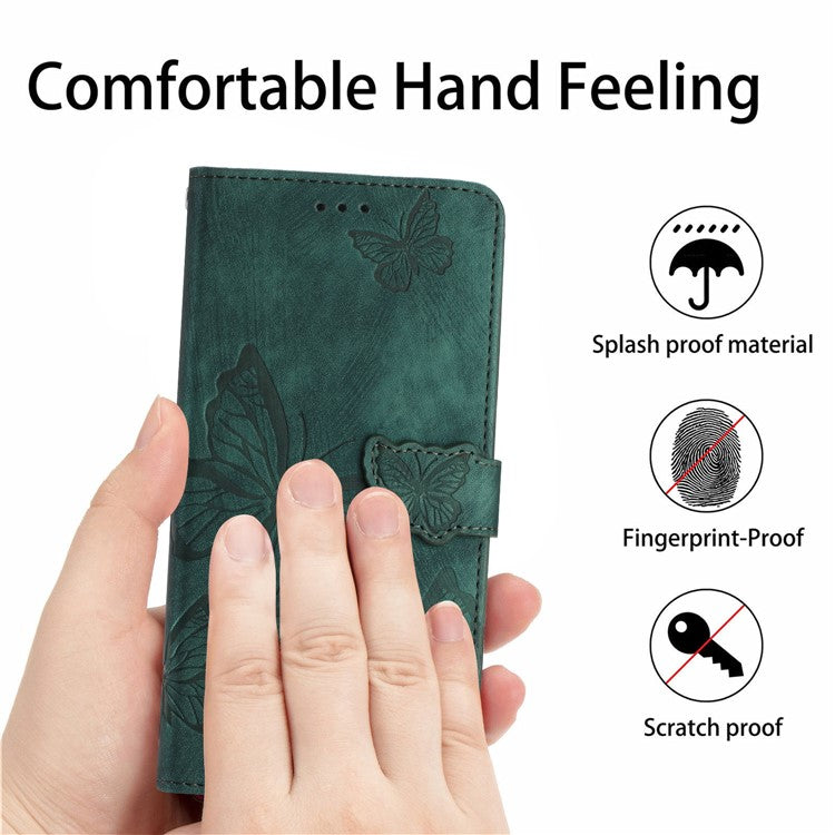 For Motorola Moto G35 5G Case Butterfly Design Flip Wallet Leather Phone Cover Skin-Touch - Green