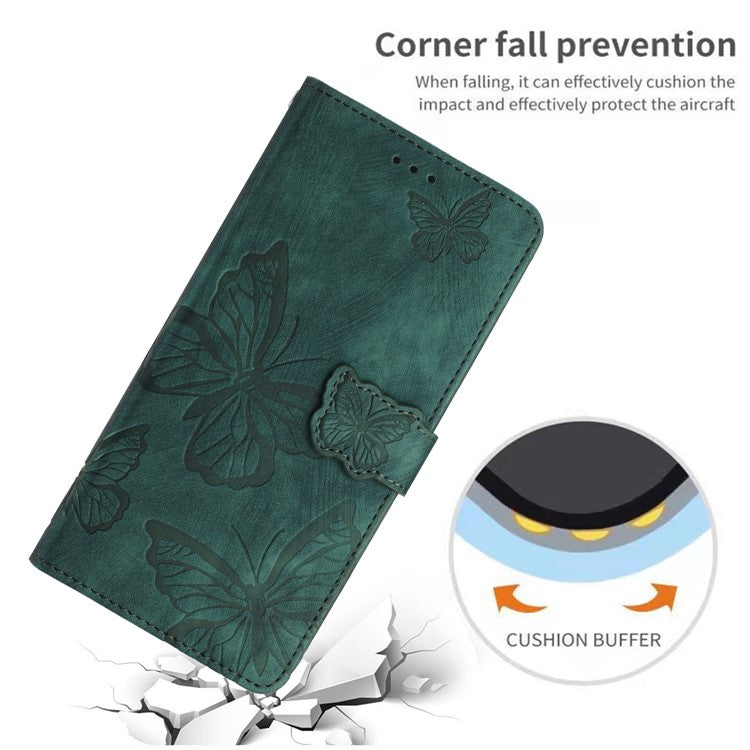 For Motorola Moto G35 5G Case Butterfly Design Flip Wallet Leather Phone Cover Skin-Touch - Green
