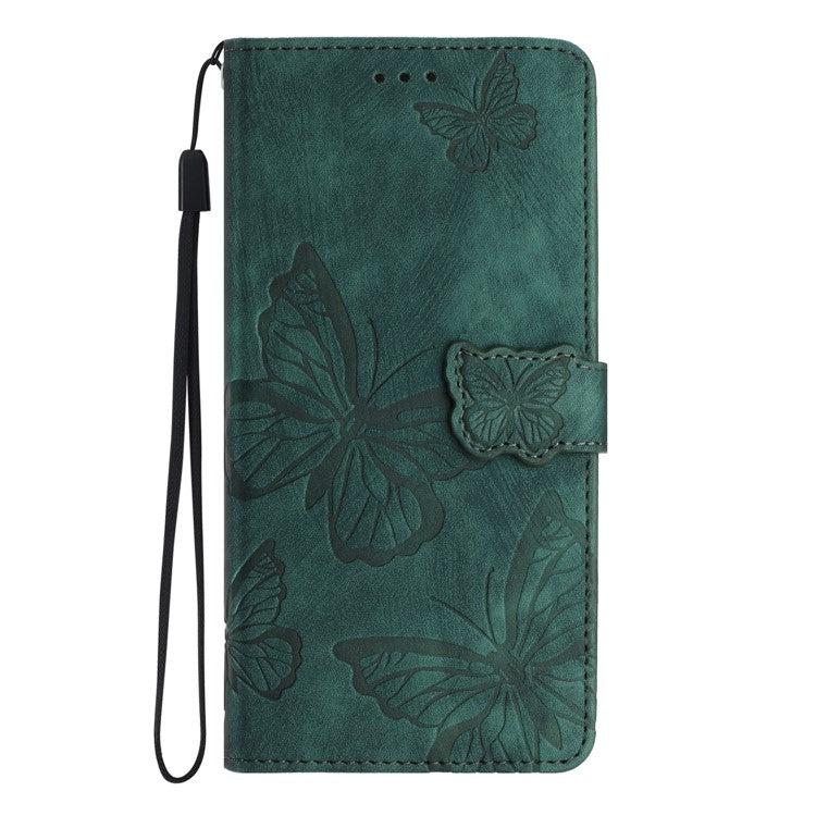 For Motorola Moto G35 5G Case Butterfly Design Flip Wallet Leather Phone Cover Skin-Touch - Green