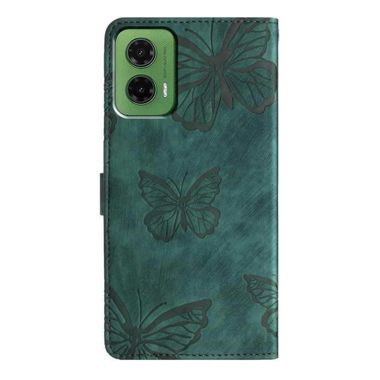 For Motorola Moto G35 5G Case Butterfly Design Flip Wallet Leather Phone Cover Skin-Touch - Green