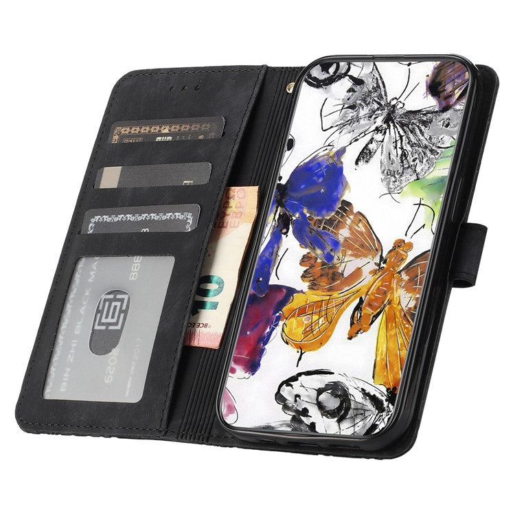 For Motorola Moto G35 5G Case Butterfly Design Flip Wallet Leather Phone Cover Skin-Touch - Black