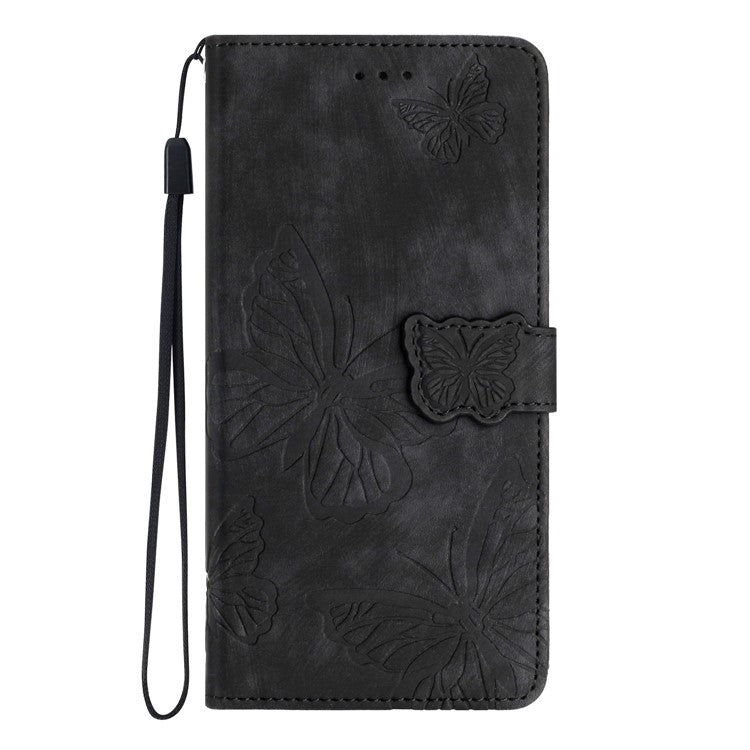 For Motorola Moto G35 5G Case Butterfly Design Flip Wallet Leather Phone Cover Skin-Touch - Black