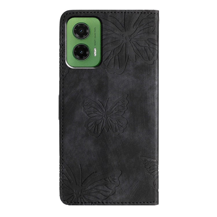 For Motorola Moto G35 5G Case Butterfly Design Flip Wallet Leather Phone Cover Skin-Touch - Black