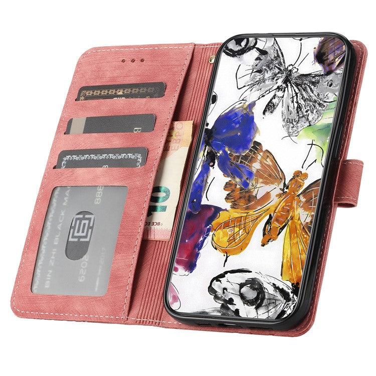 For Motorola Moto G35 5G Case Butterfly Design Flip Wallet Leather Phone Cover Skin-Touch - Pink