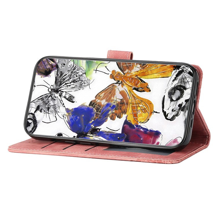 For Motorola Moto G35 5G Case Butterfly Design Flip Wallet Leather Phone Cover Skin-Touch - Pink