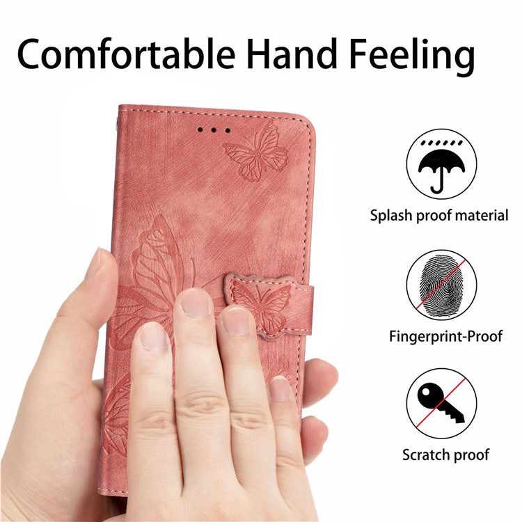 For Motorola Moto G35 5G Case Butterfly Design Flip Wallet Leather Phone Cover Skin-Touch - Pink