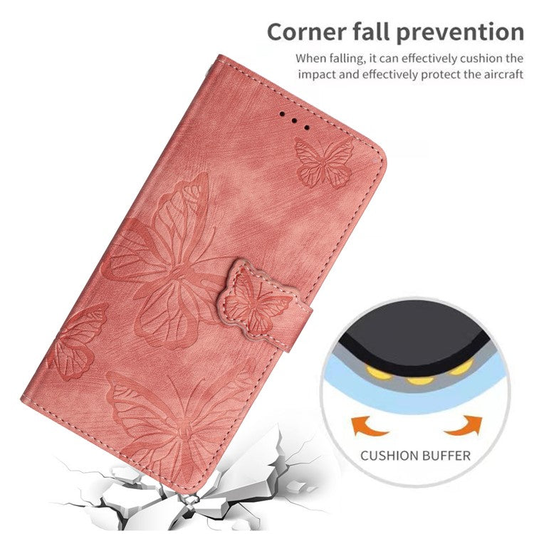 For Motorola Moto G35 5G Case Butterfly Design Flip Wallet Leather Phone Cover Skin-Touch - Pink