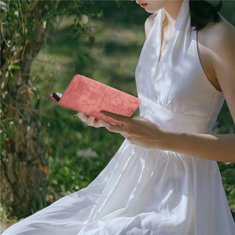 For Motorola Moto G35 5G Case Butterfly Design Flip Wallet Leather Phone Cover Skin-Touch - Pink