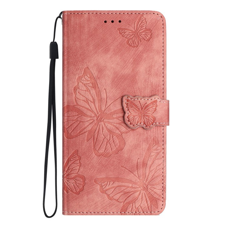 For Motorola Moto G35 5G Case Butterfly Design Flip Wallet Leather Phone Cover Skin-Touch - Pink