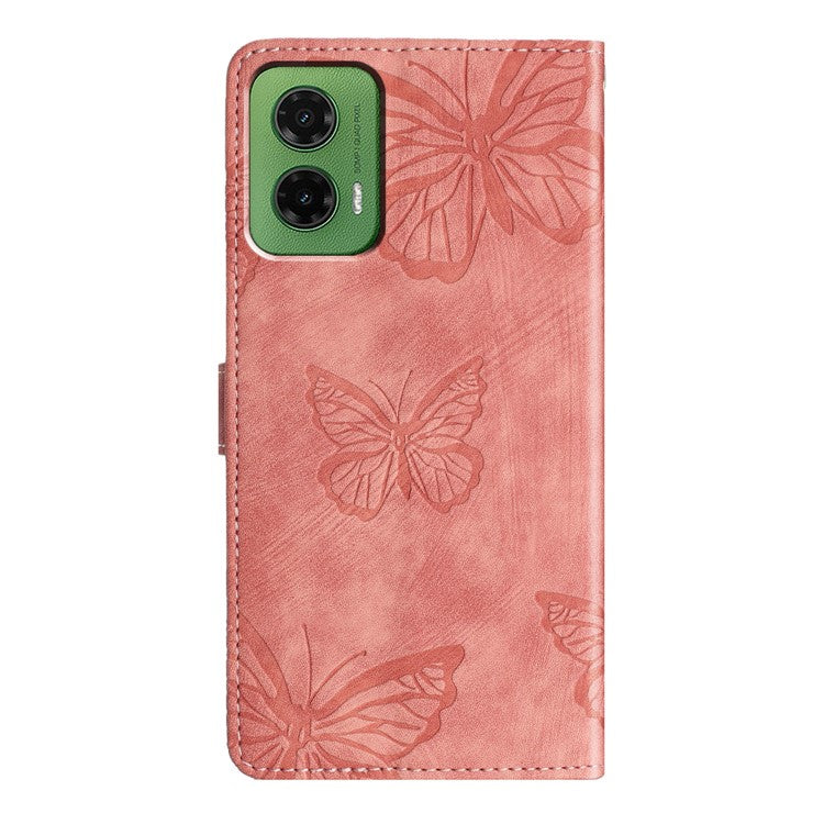 For Motorola Moto G35 5G Case Butterfly Design Flip Wallet Leather Phone Cover Skin-Touch - Pink