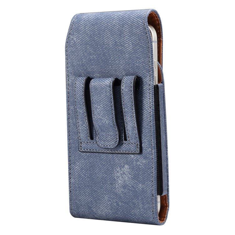 7.2 inch Phone Case Holster for Huawei Mate 40 Lite  /  Mate 20 X  /  Xiaomi Mi Max , Jeans Cloth Texture Belt Clip Leather Bag with Card Slot - Blue