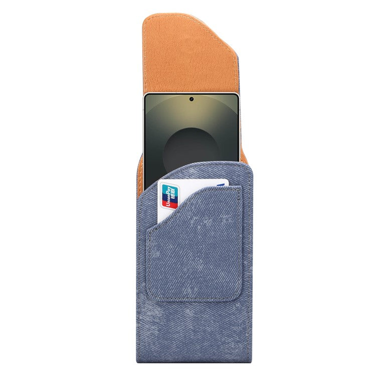 7.2 inch Phone Case Holster for Huawei Mate 40 Lite  /  Mate 20 X  /  Xiaomi Mi Max , Jeans Cloth Texture Belt Clip Leather Bag with Card Slot - Blue