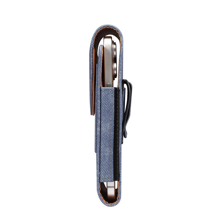 7.2 inch Phone Case Holster for Huawei Mate 40 Lite  /  Mate 20 X  /  Xiaomi Mi Max , Jeans Cloth Texture Belt Clip Leather Bag with Card Slot - Blue