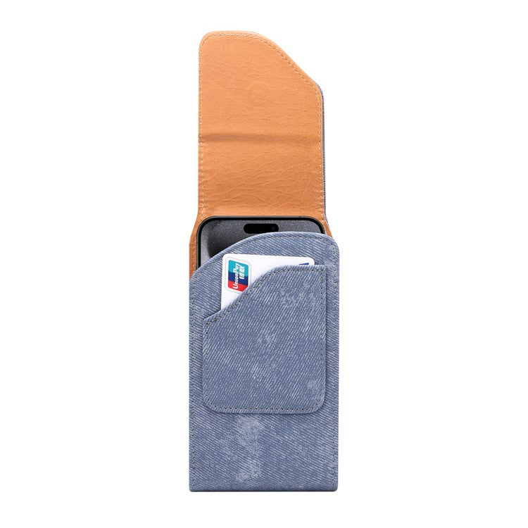 7.2 inch Phone Case Holster for Huawei Mate 40 Lite  /  Mate 20 X  /  Xiaomi Mi Max , Jeans Cloth Texture Belt Clip Leather Bag with Card Slot - Blue