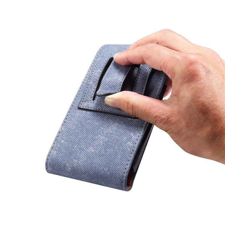 7.2 inch Phone Case Holster for Huawei Mate 40 Lite  /  Mate 20 X  /  Xiaomi Mi Max , Jeans Cloth Texture Belt Clip Leather Bag with Card Slot - Blue