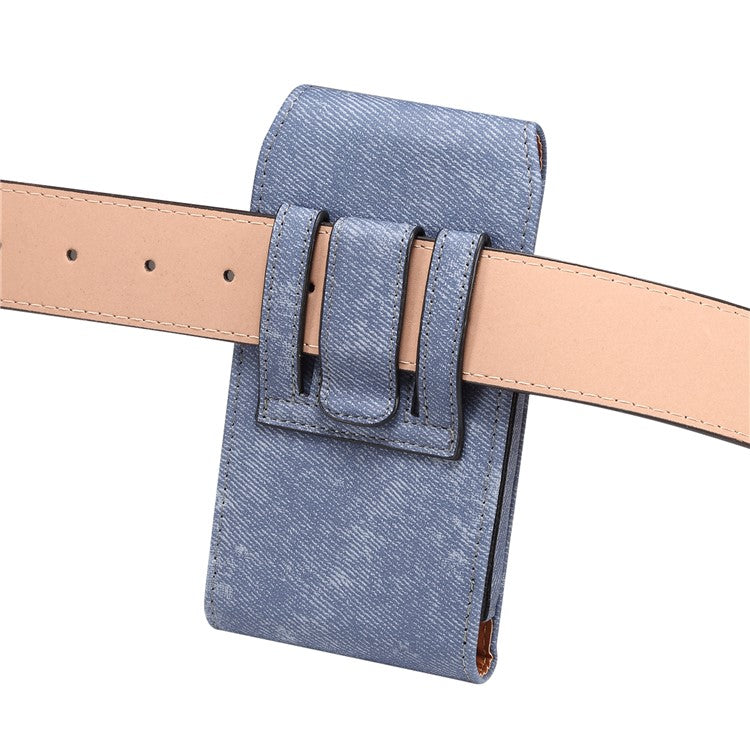 7.2 inch Phone Case Holster for Huawei Mate 40 Lite  /  Mate 20 X  /  Xiaomi Mi Max , Jeans Cloth Texture Belt Clip Leather Bag with Card Slot - Blue