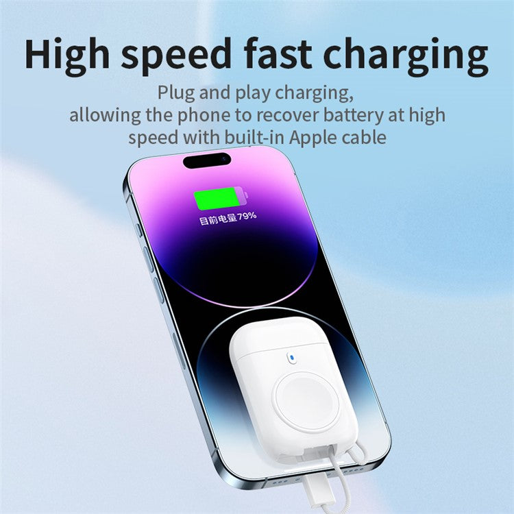 W01 Portable Wireless Charger for Apple Watch Power Bank Magnetic Travel Smart Watch Charger - Black