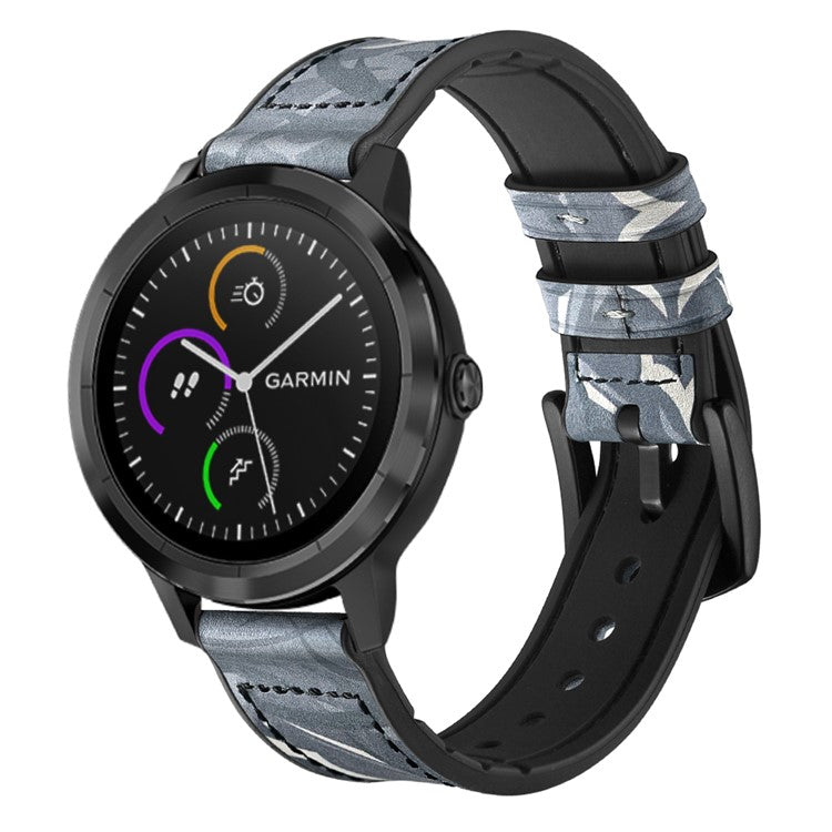 20mm Genuine Leather Coated Silicone Smart Watch Strap for Garmin Vivoactive 3/Vivomove HR - Dark Blue/Camouflage