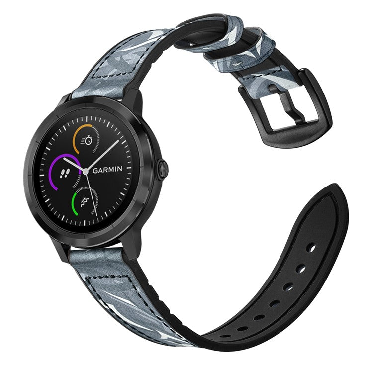 20mm Genuine Leather Coated Silicone Smart Watch Strap for Garmin Vivoactive 3/Vivomove HR - Dark Blue/Camouflage