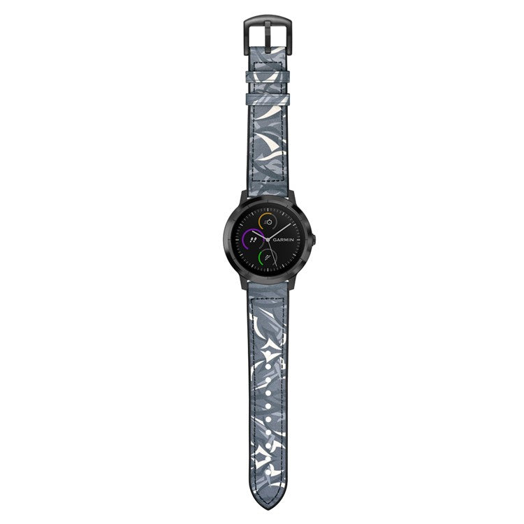 20mm Genuine Leather Coated Silicone Smart Watch Strap for Garmin Vivoactive 3/Vivomove HR - Dark Blue/Camouflage
