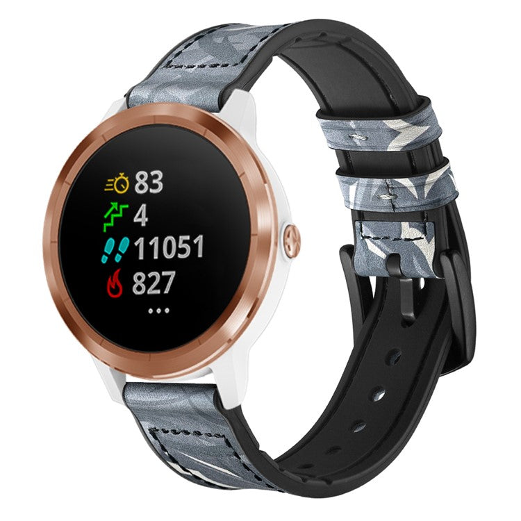 20mm Genuine Leather Coated Silicone Smart Watch Strap for Garmin Vivoactive 3/Vivomove HR - Dark Blue/Camouflage