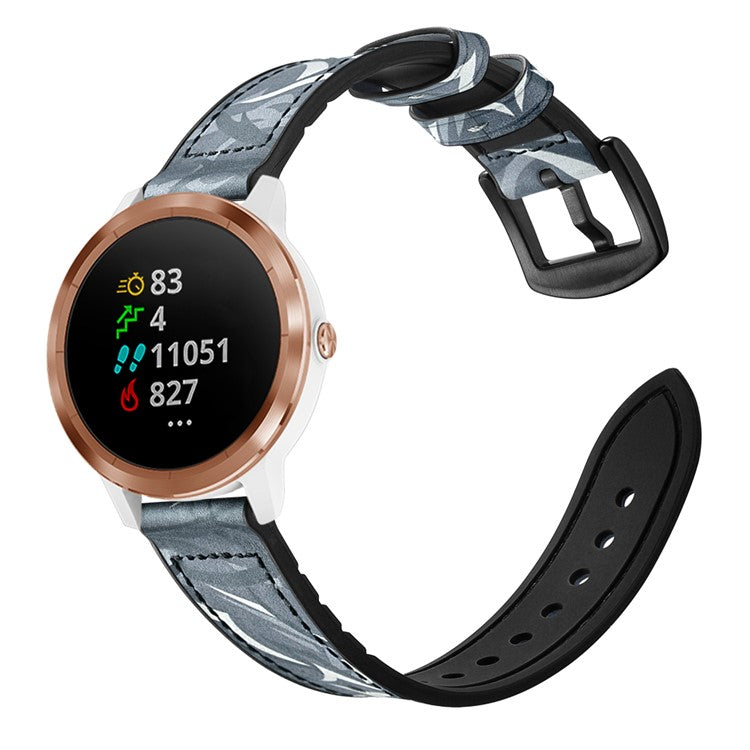 20mm Genuine Leather Coated Silicone Smart Watch Strap for Garmin Vivoactive 3/Vivomove HR - Dark Blue/Camouflage