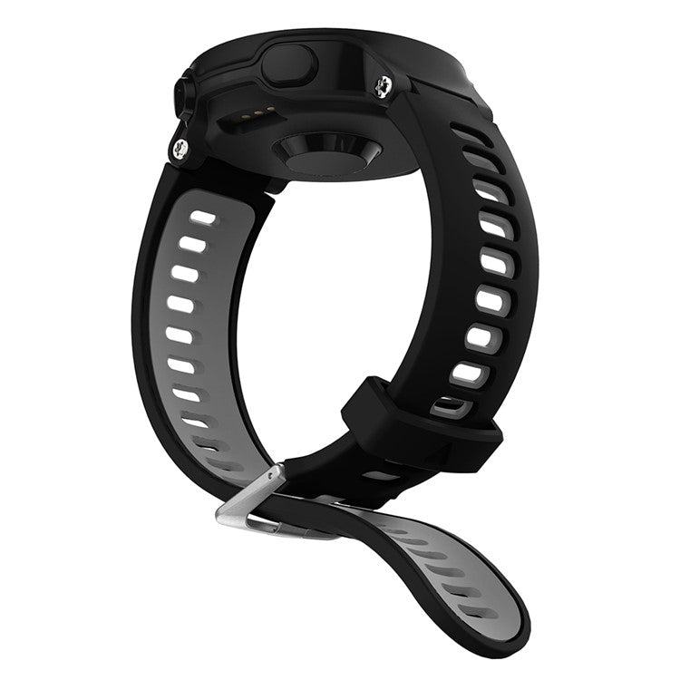 For Garmin Forerunner 735XT 220 230 235 620 630 Silicone Watch Band Strap Silver Buckle Strap with Spring Bars - Black / Grey
