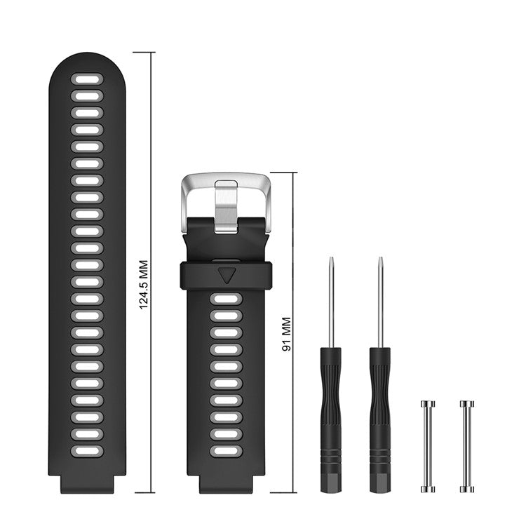 For Garmin Forerunner 735XT 220 230 235 620 630 Silicone Watch Band Strap Silver Buckle Strap with Spring Bars - Black / Grey