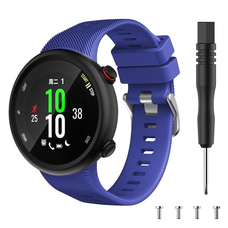 Silicone Watch Band Silver Buckle for Garmin Forerunner 45S - Dark Blue