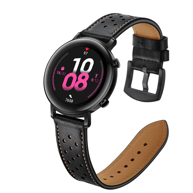 20mm Holes Design Genuine Leather Watch Strap for Huawei Watch GT 2 42mm - Black