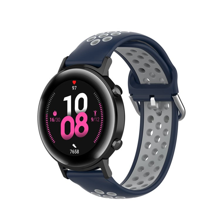 20mm Bi-color Silicone Smart Watch Band for Samsung Galaxy Watch 42mm/Active/Active 2 40mm, 44mm/Gear Sport/S2 Classic/Huawei Watch GT2 42mm/Watch 2/Polar Pacer Pro - Dark Blue/Grey