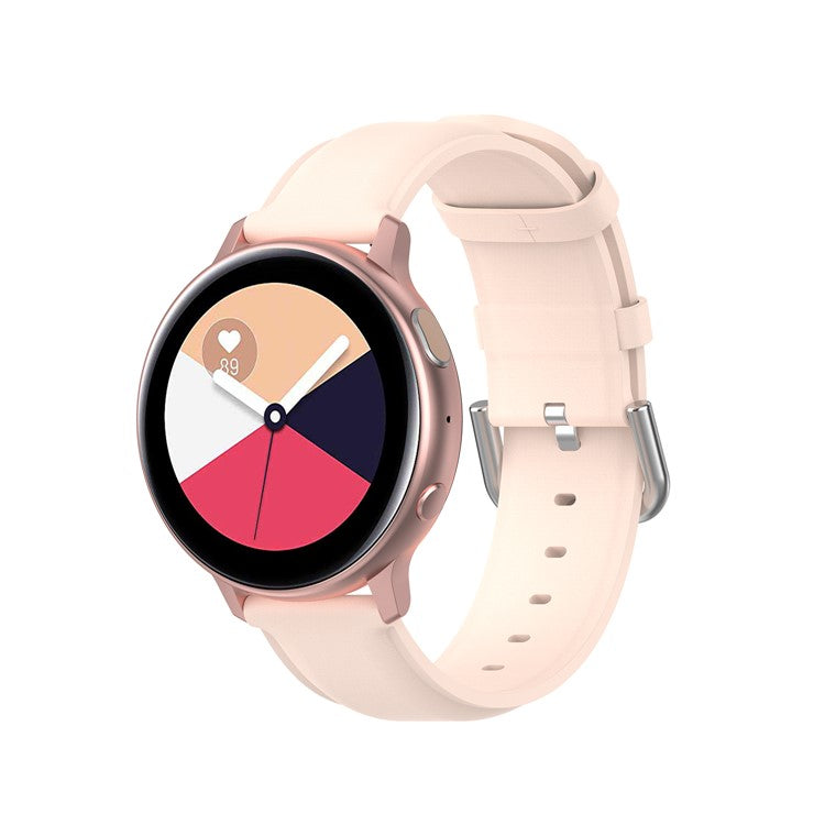20mm Genuine Leather Smart Watch Band Replacement for Samsung Galaxy Watch Active2/Huawei Watch GT 3 42mm - Pink