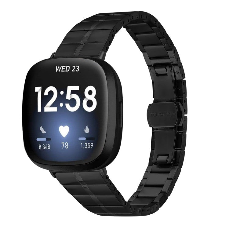 For Fitbit Versa 4 / Sense 2 Stainless Steel Watch Strap Wrist Band Replacement - Black