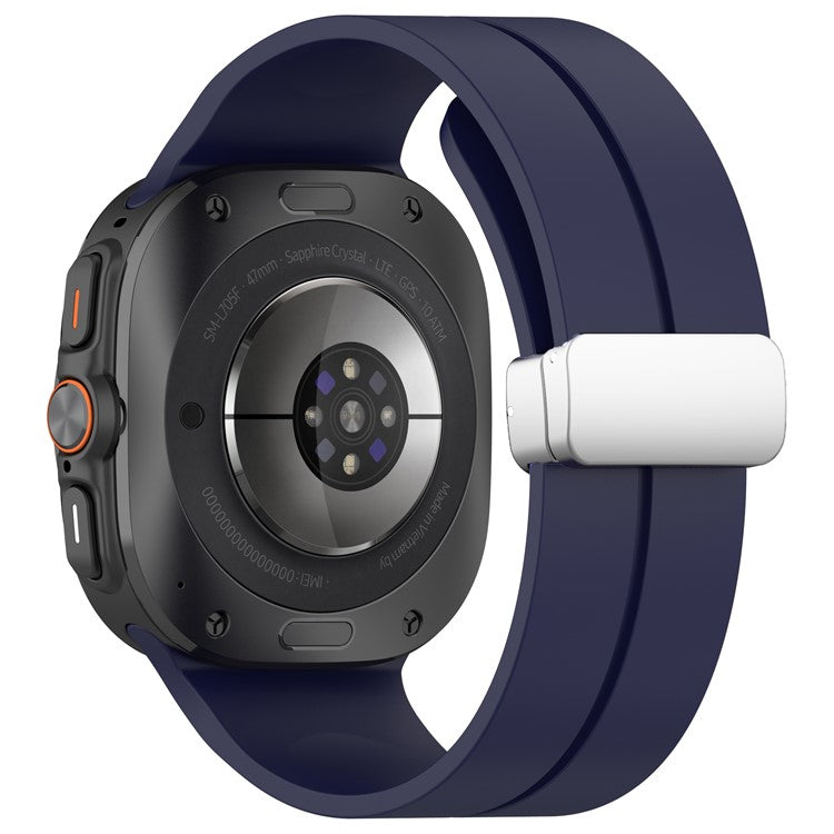 For Samsung Galaxy Watch Ultra 47mm Silicone Smartwatch Band Wrist Strap with Silver Magnetic Folding Buckle - Midnight Blue