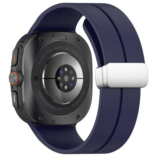 For Samsung Galaxy Watch Ultra 47mm Silicone Smartwatch Band Wrist Strap with Silver Magnetic Folding Buckle - Midnight Blue