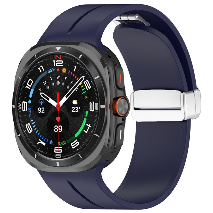 For Samsung Galaxy Watch Ultra 47mm Silicone Smartwatch Band Wrist Strap with Silver Magnetic Folding Buckle - Midnight Blue
