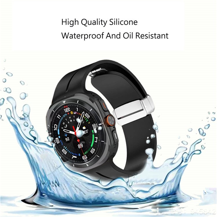 For Samsung Galaxy Watch Ultra 47mm Silicone Smartwatch Band Wrist Strap with Silver Magnetic Folding Buckle - Midnight Blue