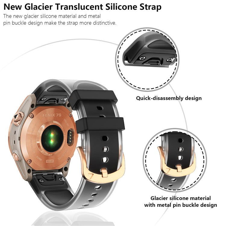 KALEBOL For Garmin Fenix 7S  /  7S Pro  /  6S  /  6S Pro Quickfit 20mm Silicone Band Glacier Translucent Watch Strap - Black