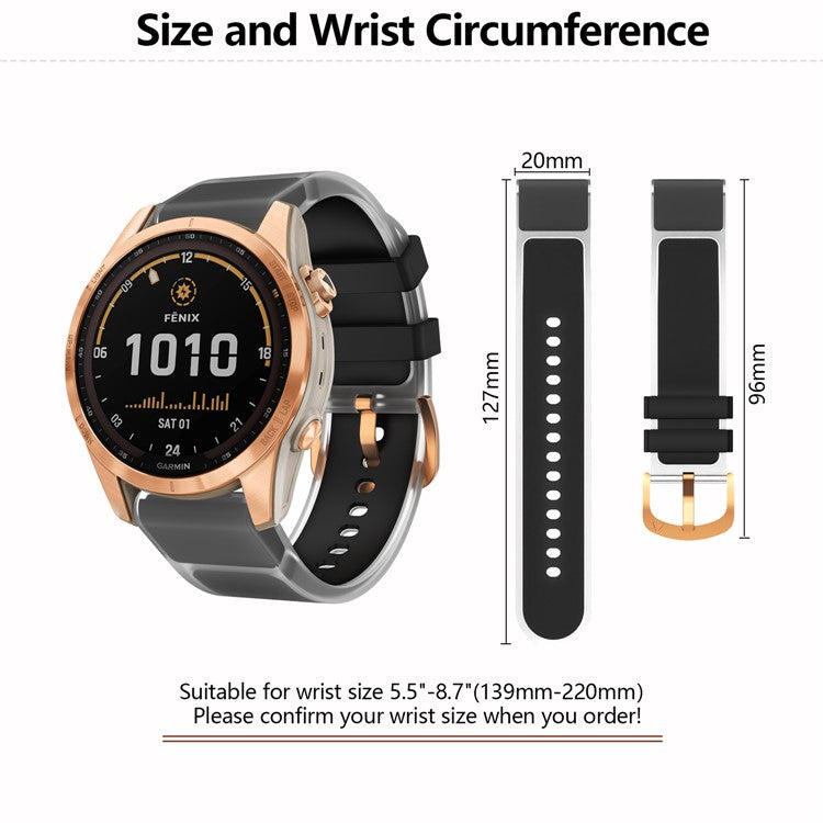 KALEBOL For Garmin Fenix 7S  /  7S Pro  /  6S  /  6S Pro Quickfit 20mm Silicone Band Glacier Translucent Watch Strap - Black