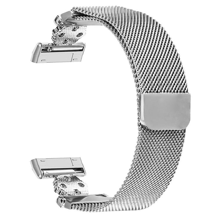 For Fitbit Versa 4 / Sense 2 Milanese Band Flower Stainless Steel Magnetic Mesh Watch Strap - Silver